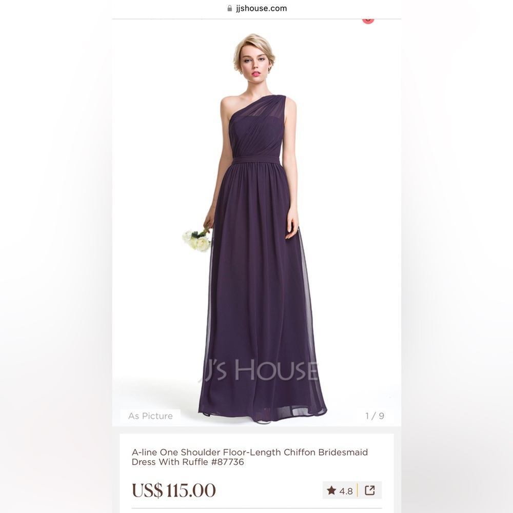 Alfred Angelo One Shoulder Chiffon Bridesmaid/Formal Gown